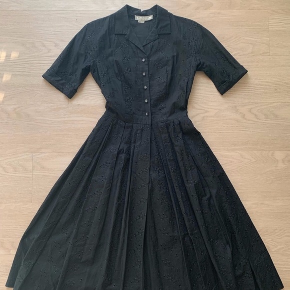Vintage Dresses & Skirts - Vintage 50s L’Aiglon Black Eyelet Shirtwaist Dress